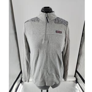 Vineyard Vines Pullover Women's L Heather Gray 1/4 Zip Mock Neck Sequins Preppy